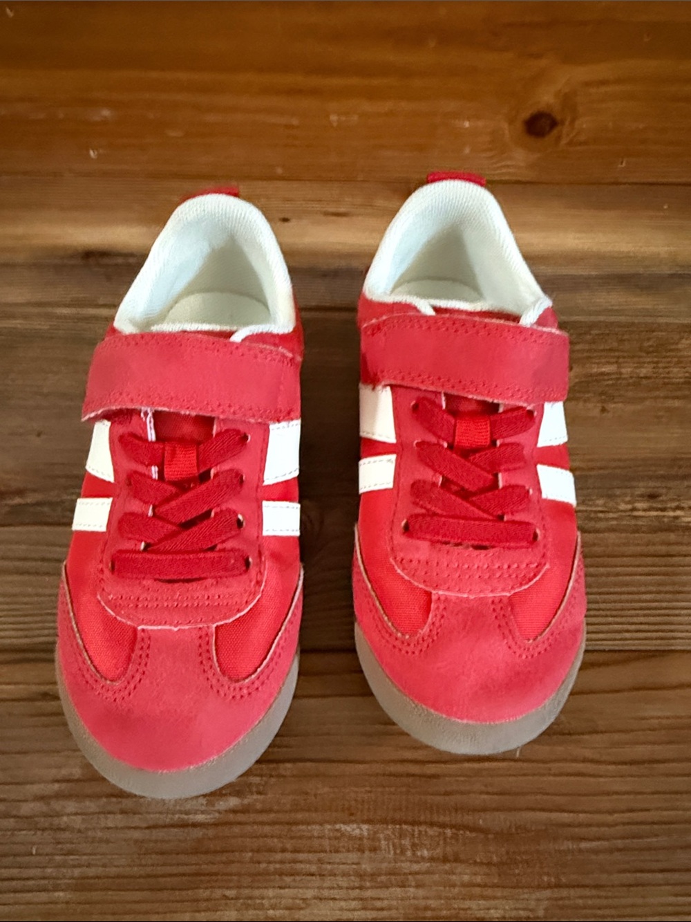 H&M Red Kids Velcro & Lace Sneakers with White Stripes